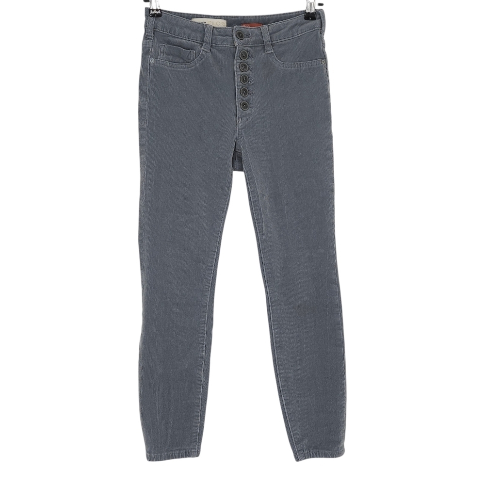 Pilcro Anthropologie Skinny Pants Gray Corduroy High Rise Button Fly 27